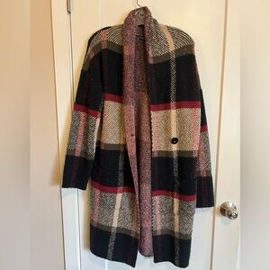 Plaid Long Coat with Pockets